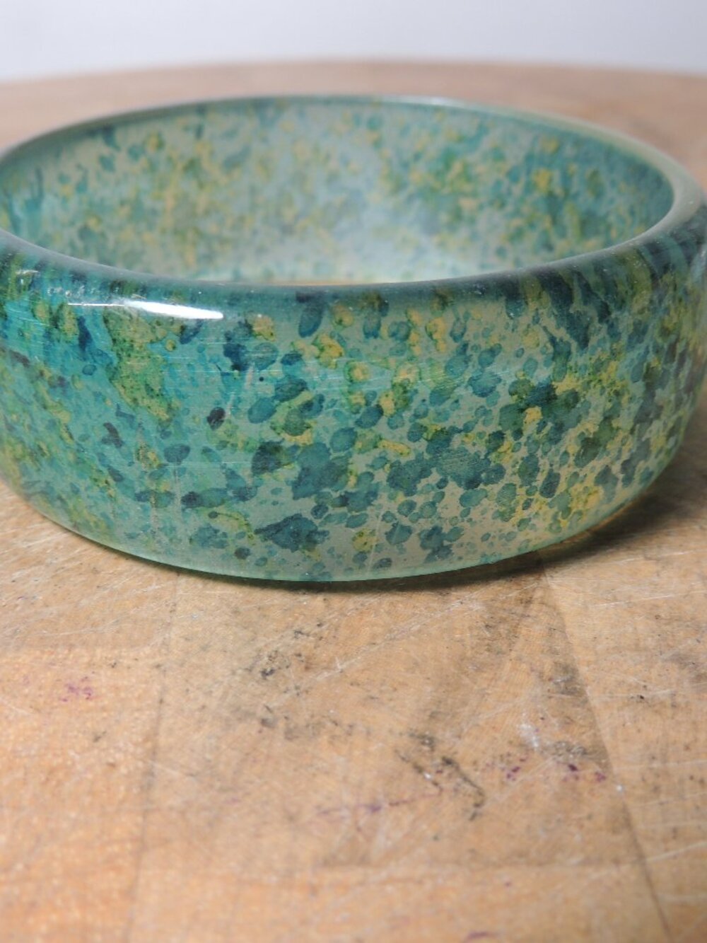 Vintage Blue Green Mottled Plastic Bangle Bracelet Boho